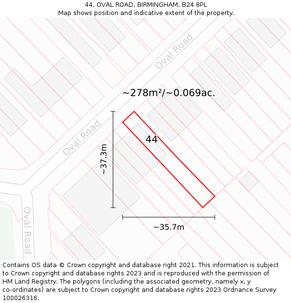 44, OVAL ROAD, BIRMINGHAM, B24 8PL: Plot and title map