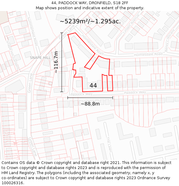 44, PADDOCK WAY, DRONFIELD, S18 2FF: Plot and title map