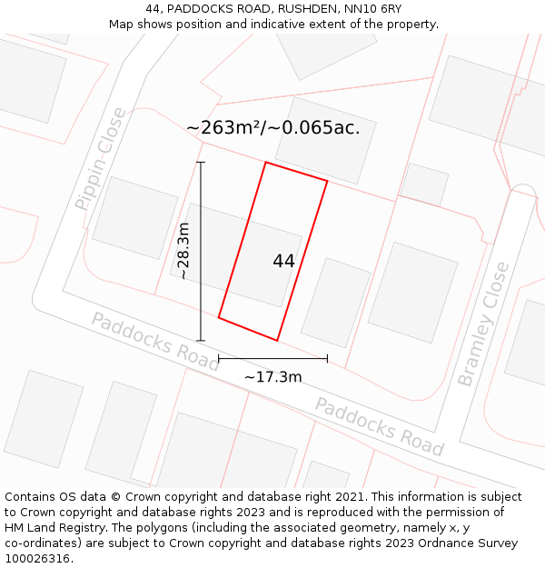 44, PADDOCKS ROAD, RUSHDEN, NN10 6RY: Plot and title map