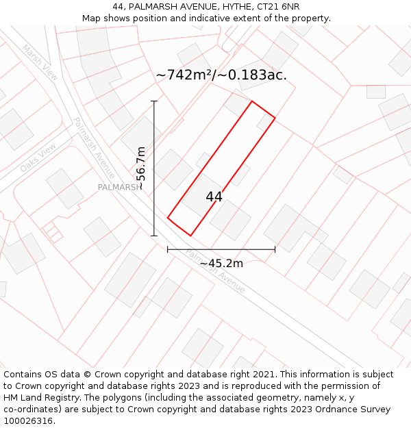 44, PALMARSH AVENUE, HYTHE, CT21 6NR: Plot and title map