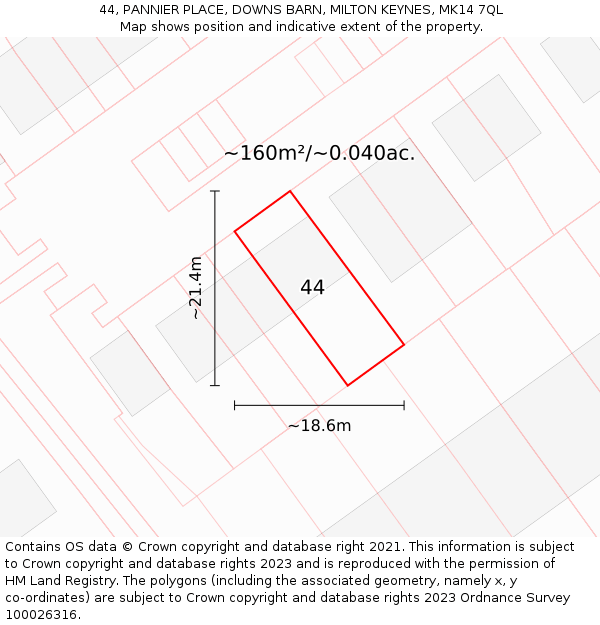 44, PANNIER PLACE, DOWNS BARN, MILTON KEYNES, MK14 7QL: Plot and title map