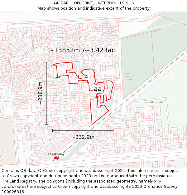 44, PAPILLON DRIVE, LIVERPOOL, L9 9HN: Plot and title map