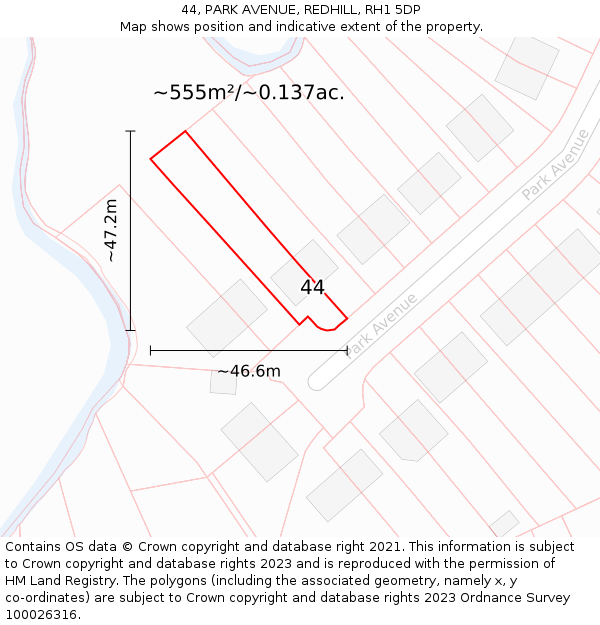 44, PARK AVENUE, REDHILL, RH1 5DP: Plot and title map