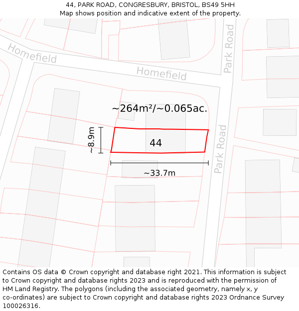 44, PARK ROAD, CONGRESBURY, BRISTOL, BS49 5HH: Plot and title map