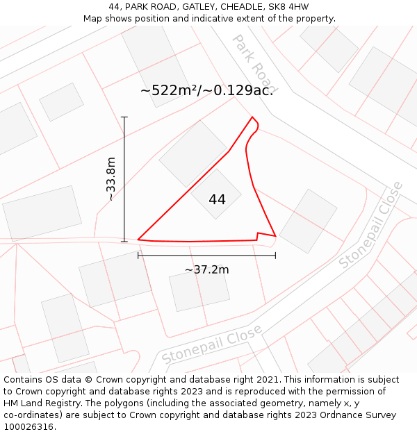 44, PARK ROAD, GATLEY, CHEADLE, SK8 4HW: Plot and title map