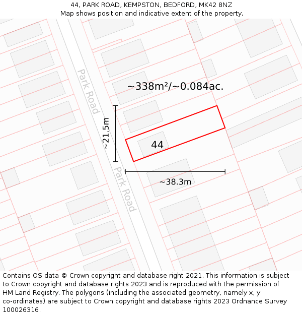 44, PARK ROAD, KEMPSTON, BEDFORD, MK42 8NZ: Plot and title map