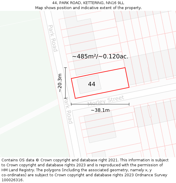 44, PARK ROAD, KETTERING, NN16 9LL: Plot and title map