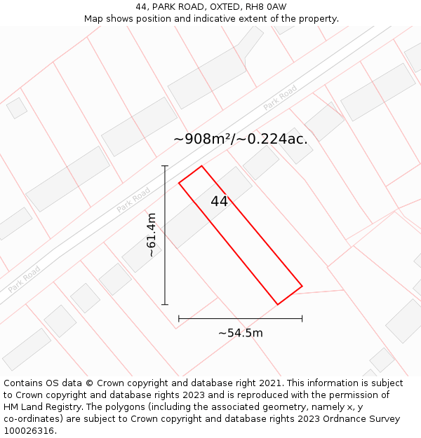 44, PARK ROAD, OXTED, RH8 0AW: Plot and title map