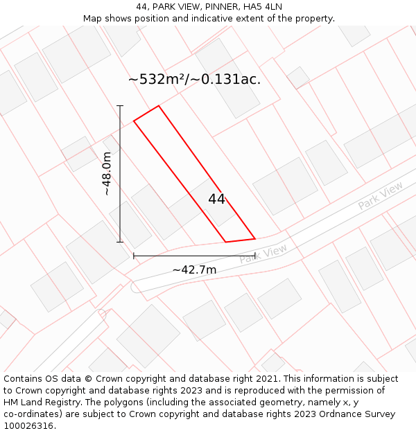 44, PARK VIEW, PINNER, HA5 4LN: Plot and title map