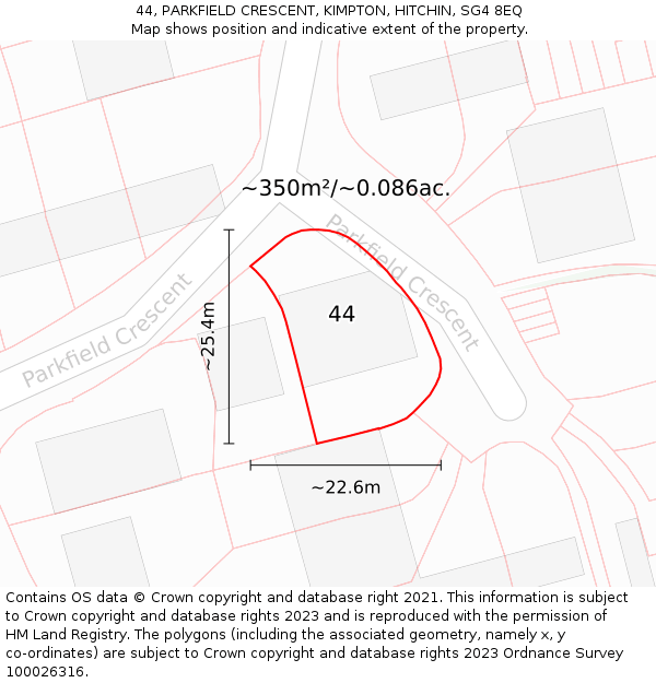 44, PARKFIELD CRESCENT, KIMPTON, HITCHIN, SG4 8EQ: Plot and title map