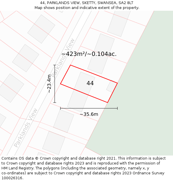 44, PARKLANDS VIEW, SKETTY, SWANSEA, SA2 8LT: Plot and title map