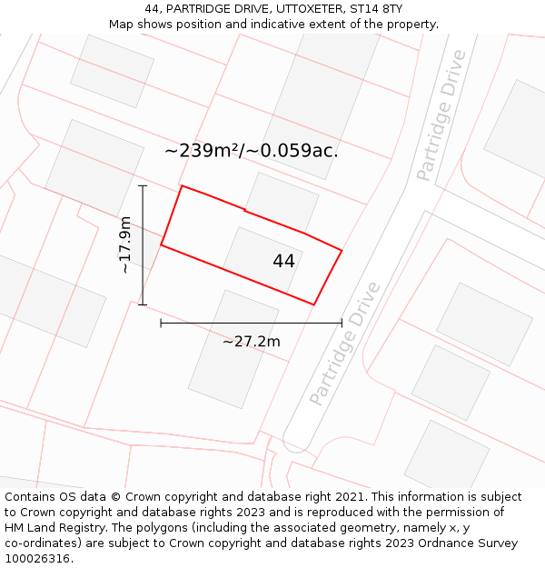44, PARTRIDGE DRIVE, UTTOXETER, ST14 8TY: Plot and title map