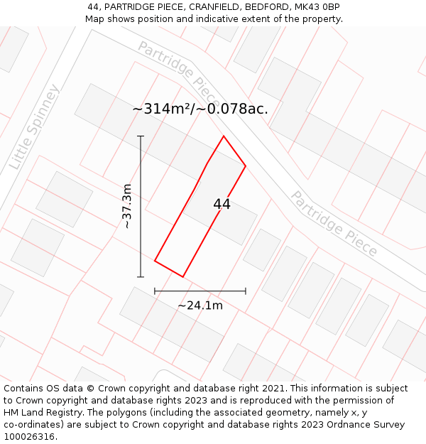 44, PARTRIDGE PIECE, CRANFIELD, BEDFORD, MK43 0BP: Plot and title map
