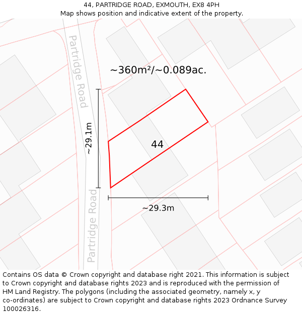 44, PARTRIDGE ROAD, EXMOUTH, EX8 4PH: Plot and title map