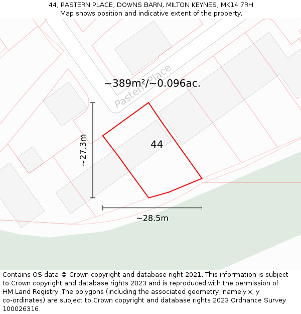 44, PASTERN PLACE, DOWNS BARN, MILTON KEYNES, MK14 7RH: Plot and title map