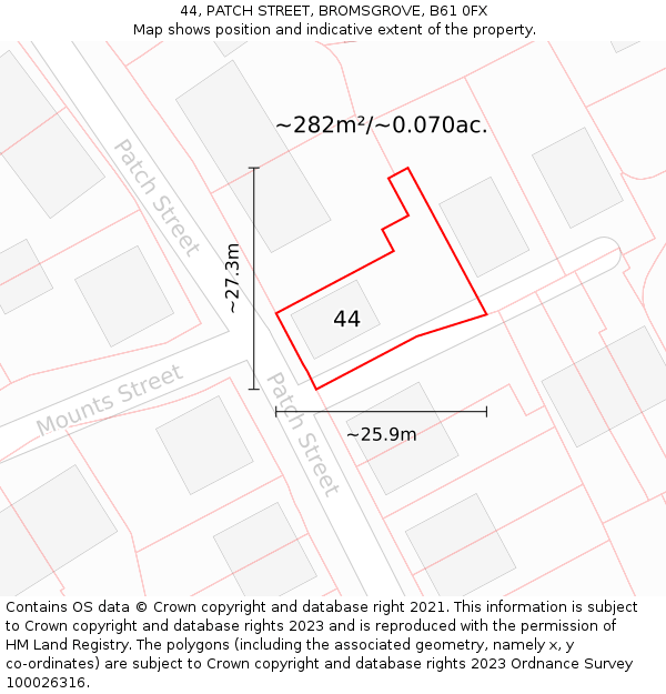 44, PATCH STREET, BROMSGROVE, B61 0FX: Plot and title map