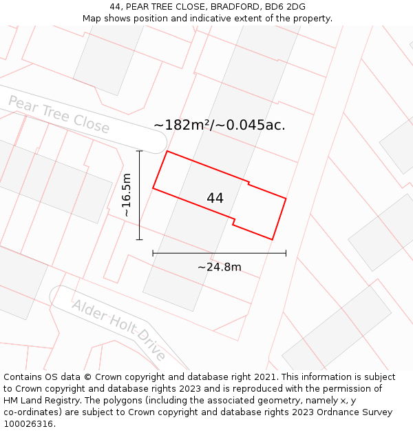 44, PEAR TREE CLOSE, BRADFORD, BD6 2DG: Plot and title map