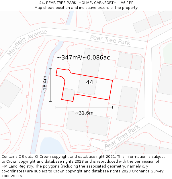44, PEAR TREE PARK, HOLME, CARNFORTH, LA6 1PP: Plot and title map
