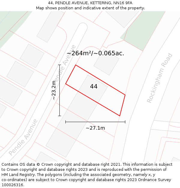44, PENDLE AVENUE, KETTERING, NN16 9FA: Plot and title map