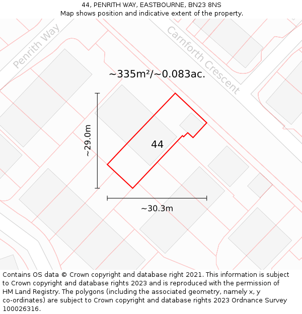 44, PENRITH WAY, EASTBOURNE, BN23 8NS: Plot and title map