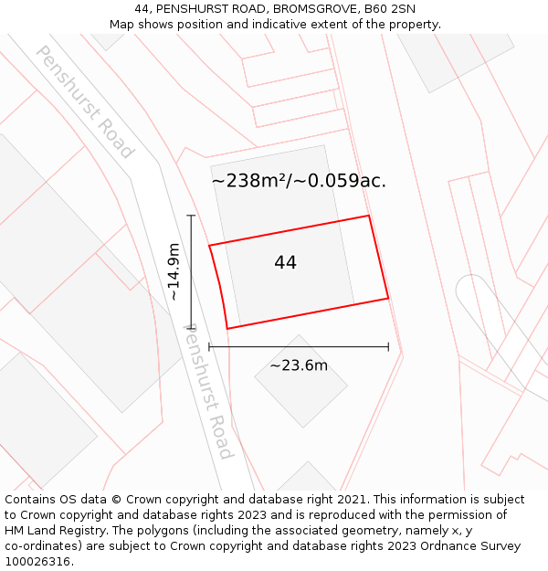 44, PENSHURST ROAD, BROMSGROVE, B60 2SN: Plot and title map