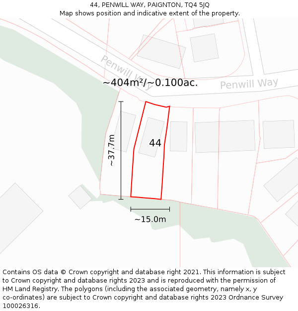 44, PENWILL WAY, PAIGNTON, TQ4 5JQ: Plot and title map