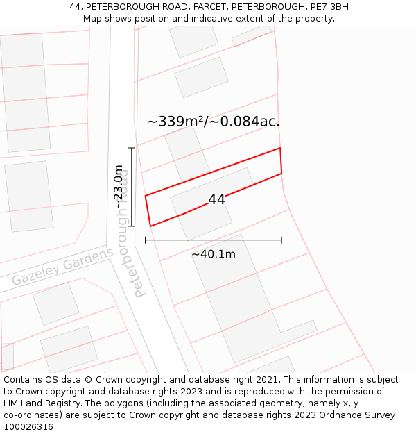 44, PETERBOROUGH ROAD, FARCET, PETERBOROUGH, PE7 3BH: Plot and title map