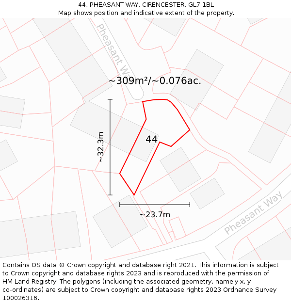 44, PHEASANT WAY, CIRENCESTER, GL7 1BL: Plot and title map