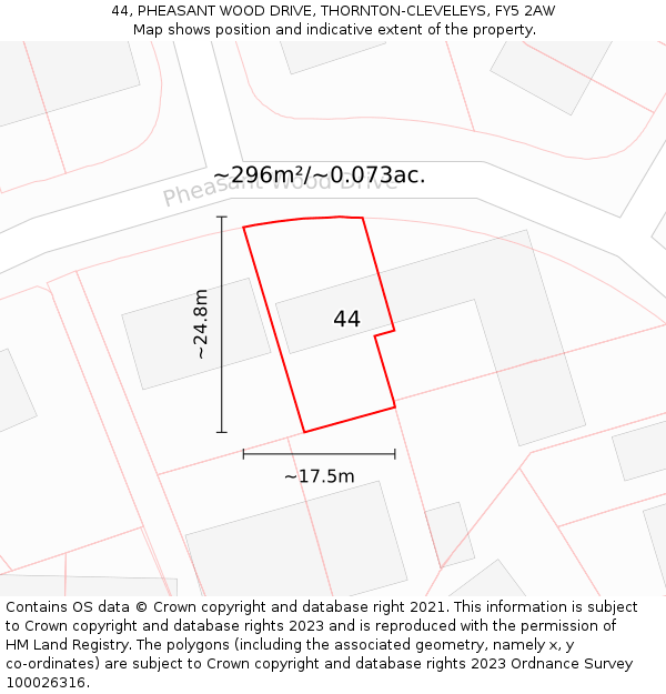 44, PHEASANT WOOD DRIVE, THORNTON-CLEVELEYS, FY5 2AW: Plot and title map