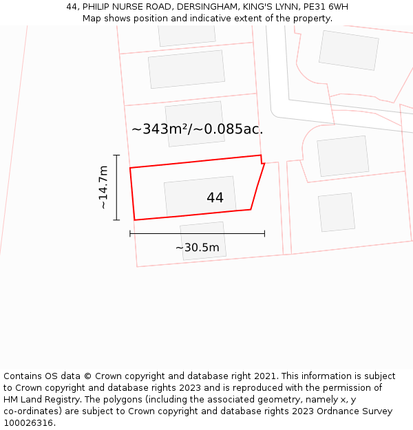 44, PHILIP NURSE ROAD, DERSINGHAM, KING'S LYNN, PE31 6WH: Plot and title map
