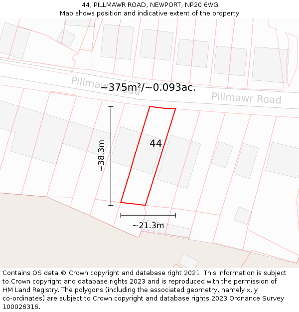 44, PILLMAWR ROAD, NEWPORT, NP20 6WG: Plot and title map