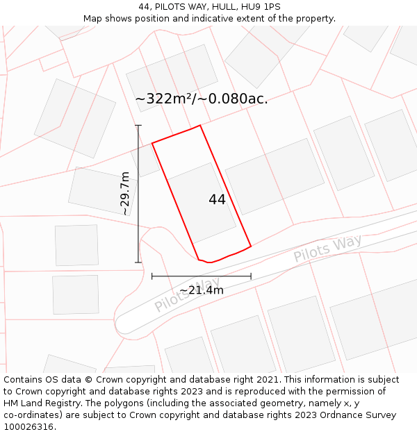 44, PILOTS WAY, HULL, HU9 1PS: Plot and title map