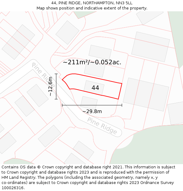 44, PINE RIDGE, NORTHAMPTON, NN3 5LL: Plot and title map
