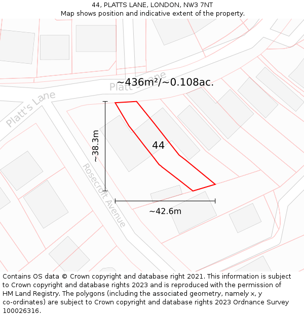 44, PLATTS LANE, LONDON, NW3 7NT: Plot and title map