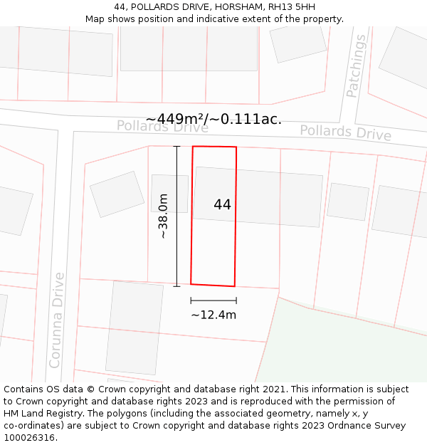 44, POLLARDS DRIVE, HORSHAM, RH13 5HH: Plot and title map