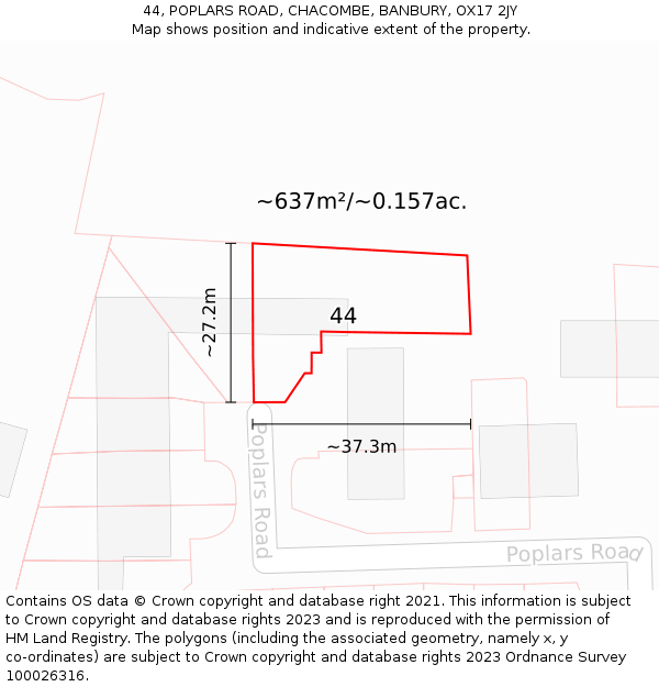 44, POPLARS ROAD, CHACOMBE, BANBURY, OX17 2JY: Plot and title map