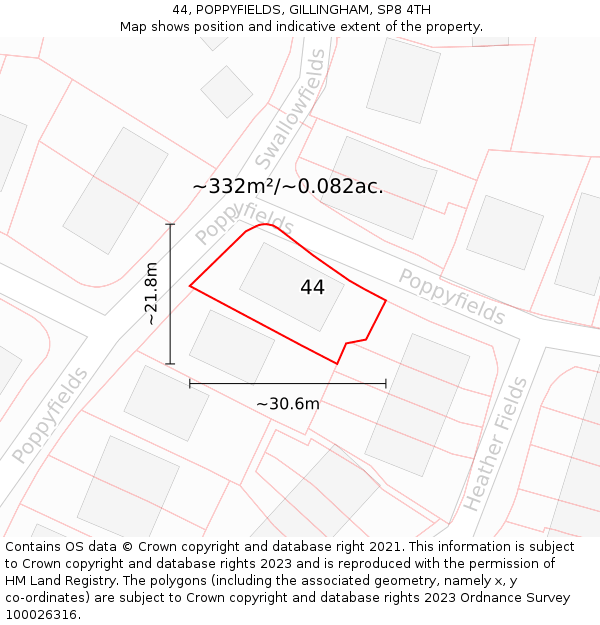 44, POPPYFIELDS, GILLINGHAM, SP8 4TH: Plot and title map