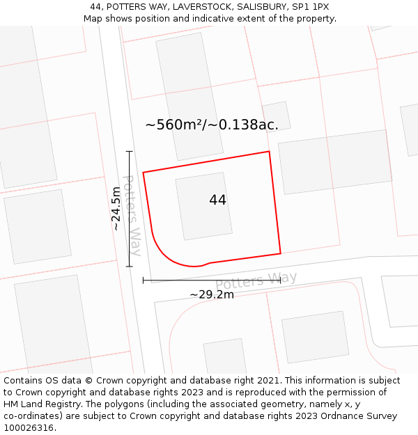 44, POTTERS WAY, LAVERSTOCK, SALISBURY, SP1 1PX: Plot and title map