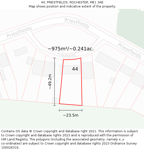 44, PRIESTFIELDS, ROCHESTER, ME1 3AE: Plot and title map