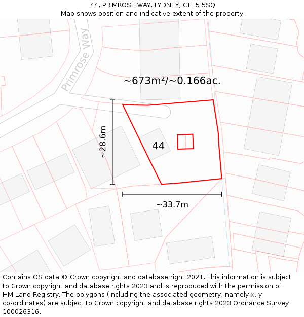 44, PRIMROSE WAY, LYDNEY, GL15 5SQ: Plot and title map