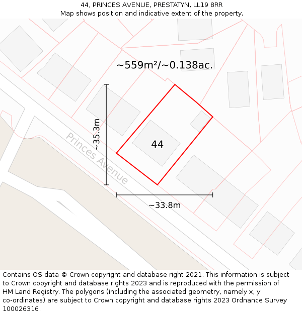 44, PRINCES AVENUE, PRESTATYN, LL19 8RR: Plot and title map