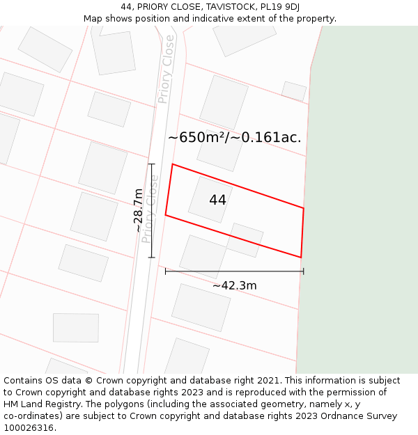44, PRIORY CLOSE, TAVISTOCK, PL19 9DJ: Plot and title map