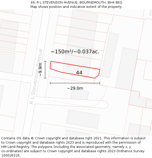 44, R L STEVENSON AVENUE, BOURNEMOUTH, BH4 8EG: Plot and title map