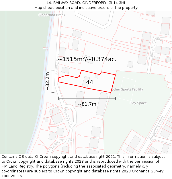 44, RAILWAY ROAD, CINDERFORD, GL14 3HL: Plot and title map