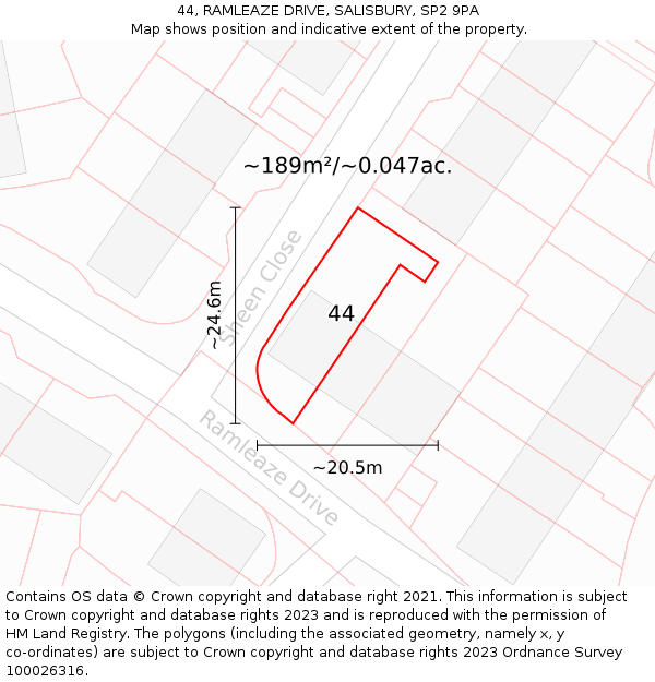 44, RAMLEAZE DRIVE, SALISBURY, SP2 9PA: Plot and title map