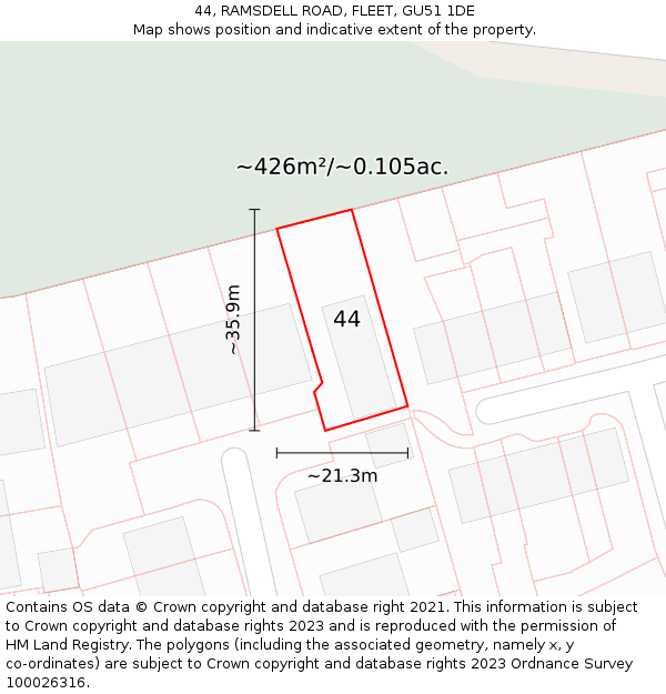 44, RAMSDELL ROAD, FLEET, GU51 1DE: Plot and title map