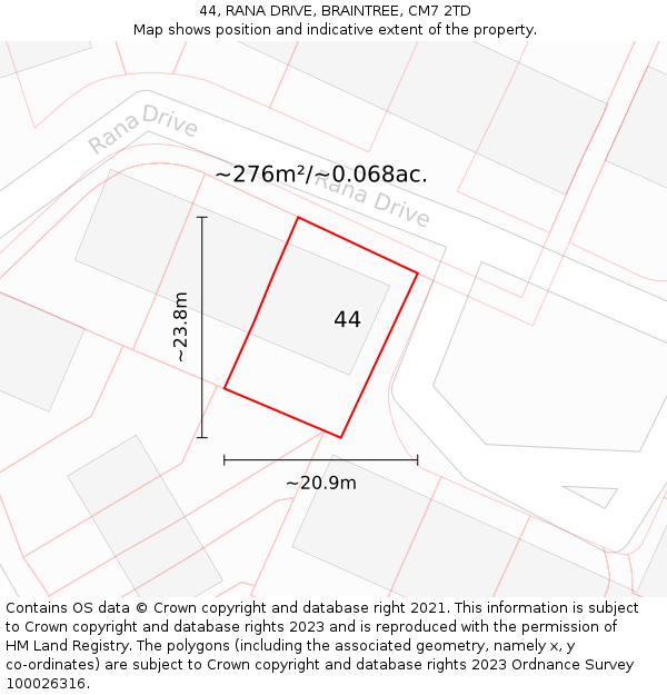 44, RANA DRIVE, BRAINTREE, CM7 2TD: Plot and title map