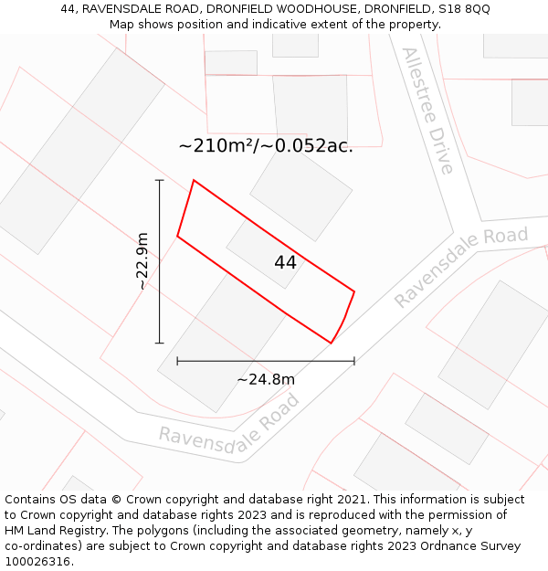 44, RAVENSDALE ROAD, DRONFIELD WOODHOUSE, DRONFIELD, S18 8QQ: Plot and title map
