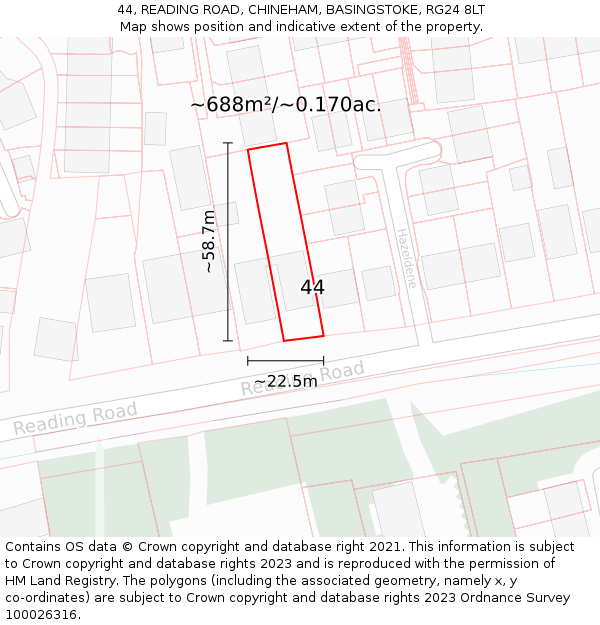44, READING ROAD, CHINEHAM, BASINGSTOKE, RG24 8LT: Plot and title map