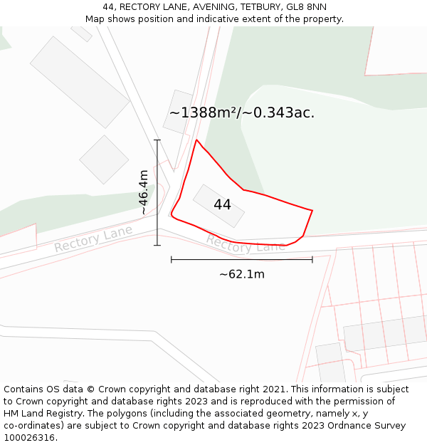 44, RECTORY LANE, AVENING, TETBURY, GL8 8NN: Plot and title map
